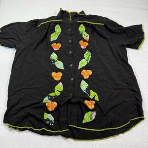 we be bop Shirt Women 2x Black Leaf Embroider VTG Casual Shoulder‎ pads